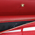 Porter Red Grained Leather Embossed Continental Clutch Wallet