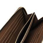 Elmore Tan Grainy Leather House Check Canvas Continental Clutch Wallet