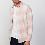 Windowpane Plaid Flannel Shirt // Pink + White + Light Brown (XS)