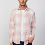 Windowpane Plaid Flannel Shirt // Pink + White + Light Brown (XS)
