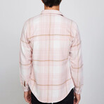 Plaid Flannel Shirt // Pink + White + Light Brown (M)