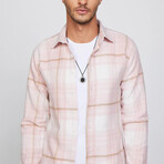 Plaid Flannel Shirt // Pink + White + Light Brown (M)