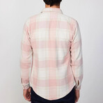 Windowpane Plaid Flannel Shirt // Pink + White + Light Brown (XS)