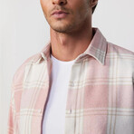 Windowpane Plaid Flannel Shirt // Pink + White + Light Brown (XS)