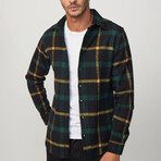 Big Plaid Flannel Shirt // Navy Blue + Green + Yellow (XS)