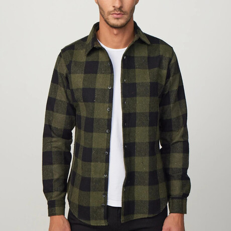 Checkered Flannel  Shirt // Black + Green (XS)