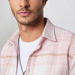 Plaid Flannel Shirt // Pink + White + Light Brown (M)