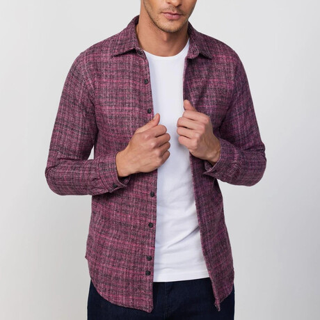 Small Plaid Flannel  Shirt // Burgundy (M)