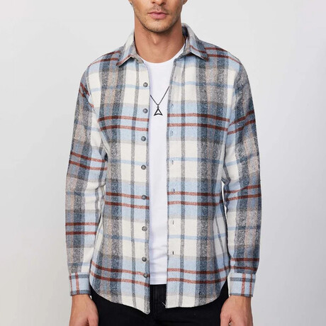 Plaid Flannel  Shirt // White + Blue + Burgundy (XS)
