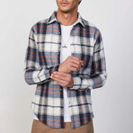 Big Plaid Flannel Shirt // Navy Blue + White + Orange (2XL)