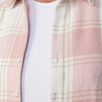 Windowpane Plaid Flannel Shirt // Pink + White + Light Brown (XS)