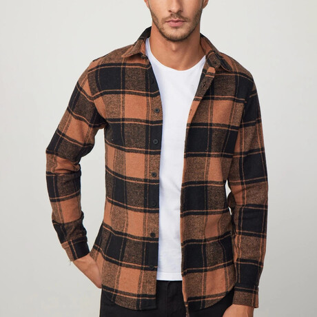 Big Checkered Flannel  Shirt // Black + Orange (XS)