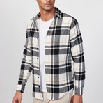 Big Plaid Flannel Shirt // White + Black + Brown (XL)