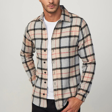 Big Plaid Flannel  Shirt // Beige + Black + Red + Gray (XS)