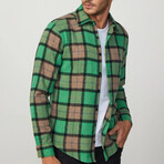 Big Plaid Flannel Shirt // Green + Beige + Black + Blue (M)