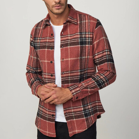 Big Plaid Flannel  Shirt // Light Brown + Black + White (XS)