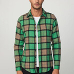 Big Plaid Flannel Shirt // Green + Beige + Black + Blue (M)