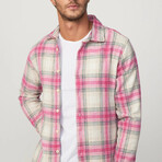 Big Plaid Flannel Shirt // Beige + Gray + Pink (XL)