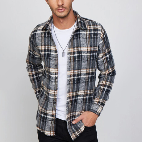 Big Plaid Flannel  Shirt // White + Black + Yellow (XS)