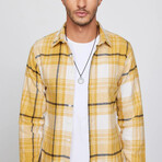 Plaid Flannel Shirt // Yellow + White + Black (L)