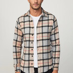 Big Plaid Flannel Shirt // Beige + Black + Red + Gray (L)