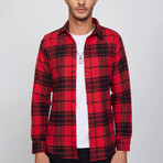 Big Plaid Flannel Shirt // Red + Black (L)