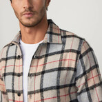 Big Plaid Flannel Shirt // Beige + Black + Red + Gray (L)