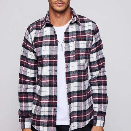 Single Pocket Plaid Flannel  Shirt // White + Black + Red (XS)