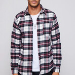 Single Pocket Plaid Flannel Shirt // White + Black + Red (M)