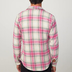 Big Plaid Flannel Shirt // Beige + Gray + Pink (XL)