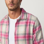Big Plaid Flannel Shirt // Beige + Gray + Pink (XL)
