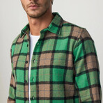 Big Plaid Flannel Shirt // Green + Beige + Black + Blue (M)