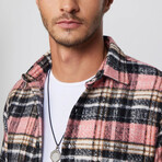 Plaid Flannel Shirt // Pink + White + Light Brown + Black (L)