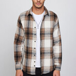 Plaid Flannel Shirt // White + Navy Blue + Brown (XL)