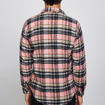 Plaid Flannel Shirt // Pink + White + Light Brown + Black (L)