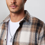 Plaid Flannel Shirt // White + Navy Blue + Brown (XL)