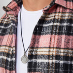 Plaid Flannel Shirt // Pink + White + Light Brown + Black (L)