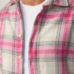 Big Plaid Flannel Shirt // Beige + Gray + Pink (XL)