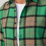 Big Plaid Flannel Shirt // Green + Beige + Black + Blue (M)