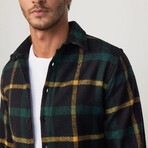 Big Plaid Flannel Shirt // Navy Blue + Green + Yellow (XS)
