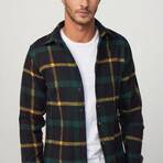 Big Plaid Flannel Shirt // Navy Blue + Green + Yellow (XS)