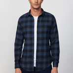 Small Plaid Flannel Shirt // Blue + Black (M)