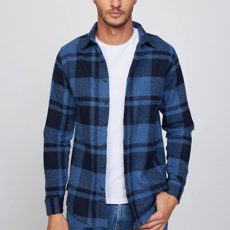 Big Plaid Flannel  Shirt // Blue + Black (XS)