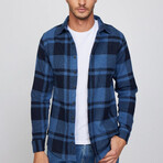 Big Plaid Flannel Shirt // Blue + Black (M)
