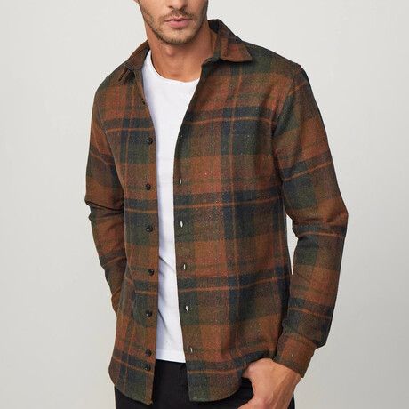 Big Plaid Flannel  Shirt // Orange + Blue + Green (XS)
