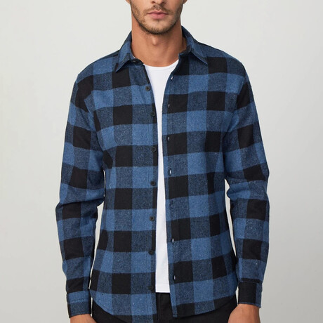 Checkered Flannel  Shirt // Black + Blue (XS)