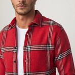 Big Windowpane Plaid Flannel Shirt // Red + White + Black (M)
