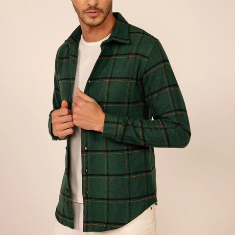 Big Windopane Flannel  Shirt // Green + Yellow + Black (XS)