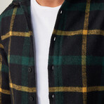 Big Plaid Flannel Shirt // Navy Blue + Green + Yellow (XS)