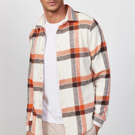 Big Windopane Flannel  Shirt // Beige + Burgundy + Red (XS)